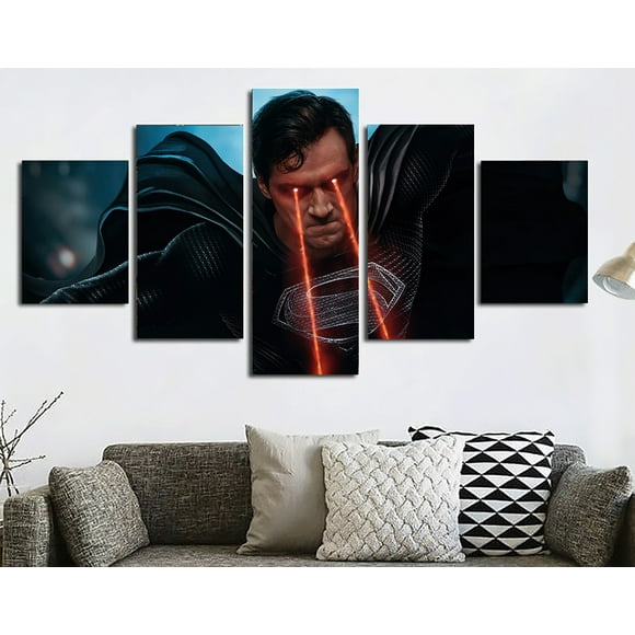 5 cuadros decorativos superman traje negro canvas listo para colgar 150x84cm jungle art impresion tela arte