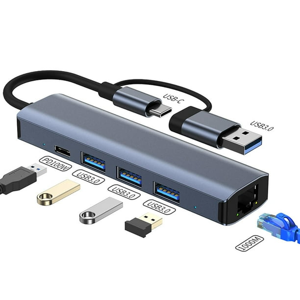 StarTech.com Hub Adaptador USB-C con Ethernet de 3 Puertos USB-A - Red  Ethernet Gigabit RJ45 - USB 3.0 5Gb - Alimentado por el Bus - Cable de 30cm  - Ladrón Concentrador USB