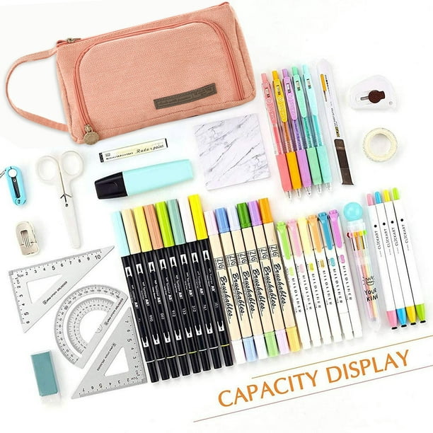 Estuche para bolígrafos unisex con doble apertura, lienzo, multifunción, útiles  escolares (rosa) Ndcxsfigh