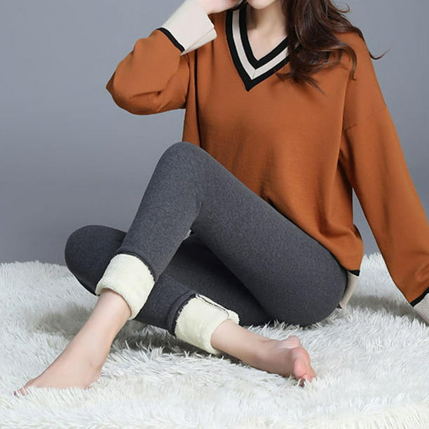 Comprar Leggings cálidos de terciopelo grueso de color sólido de invierno  para mujer Pantalones elásticos ajustados de cintura alta