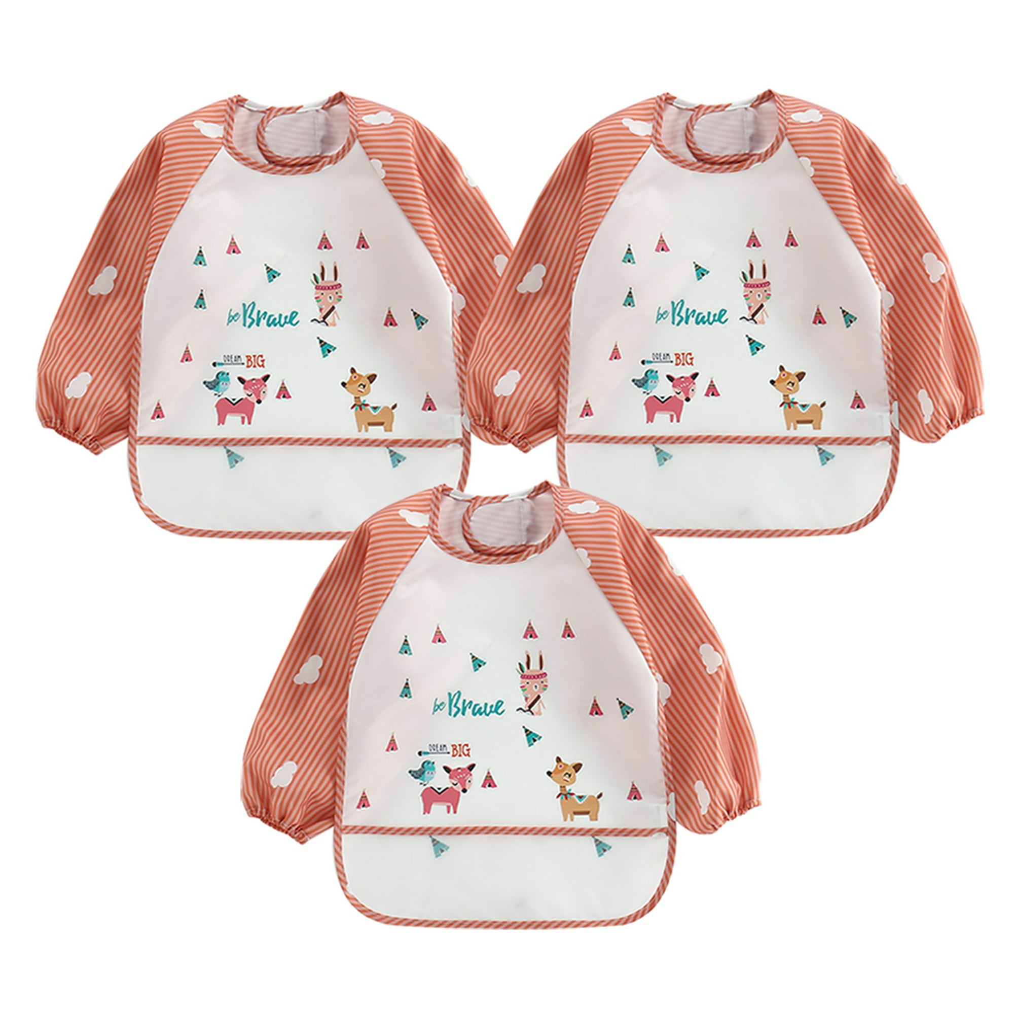 Pack de 3 baberos impermeables de manga larga para bebé con delantal de  cobertura total con bolsillo 9-36 meses Zhivalor BST3044016-1