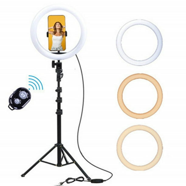 Anillo de luz LED telescópico de escritorio de 10 pulgadas con luz de  relleno en vivo con soporte de base circular y soporte para teléfono Luz  para selfies de escritorio para escritorio/maquillaj