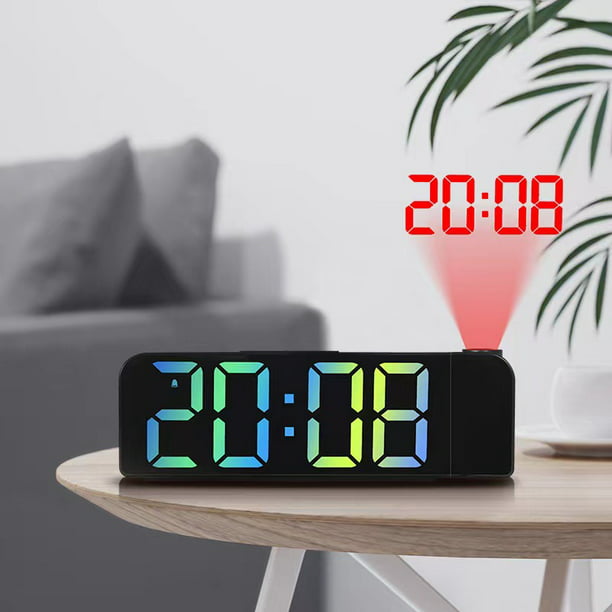 Reloj despertador de proyección, reloj proyector de 180° en techo, pantalla  LED digital de color RGB de 7.4 pulgadas, atenuador de brillo de 5