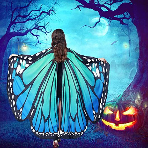 Disfraz de alas de mariposa para mujer, alas de hada, disfraz de Halloween,  capa de mariposa con máscara y diadema de antenas