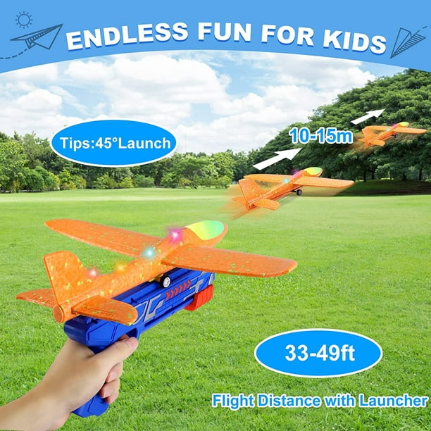  Paquete de 3 aviones de juguete con lanzador: 2 modos de vuelo,  juguetes de avión de espuma para niños de 8 a 12 años, juguetes voladores  al aire libre para niños