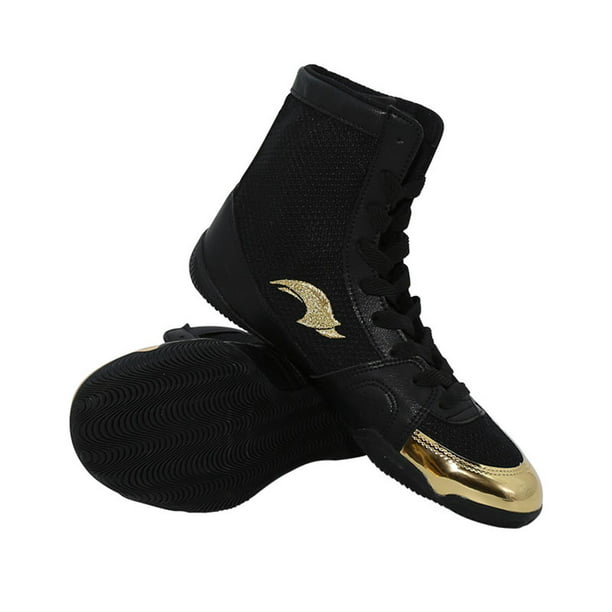 Botas de boxeo de lucha libre para hombre, zapatillas de boxeo de caña  alta, suela de goma, calzado cómodo tipo boxeador, botas transpirables,  negro-8