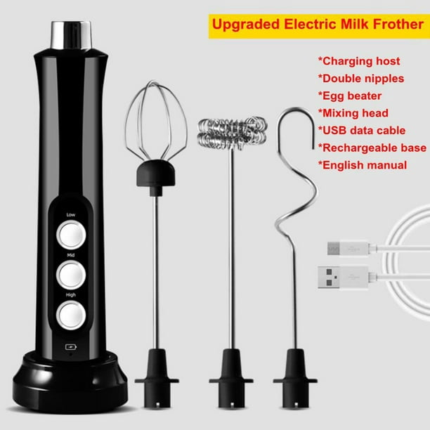  Delm Espumador de leche eléctrico USB accesorio de acero  inoxidable (negro) : Hogar y Cocina