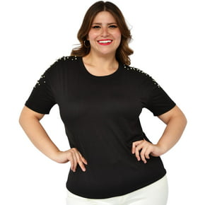 Blusa con perlas (talla extra), modelo 3022-C (Negro) negro 36 Roman Fashion Blusa extra 3022-c