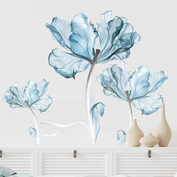 Papel adhesivo floral azul para muebles