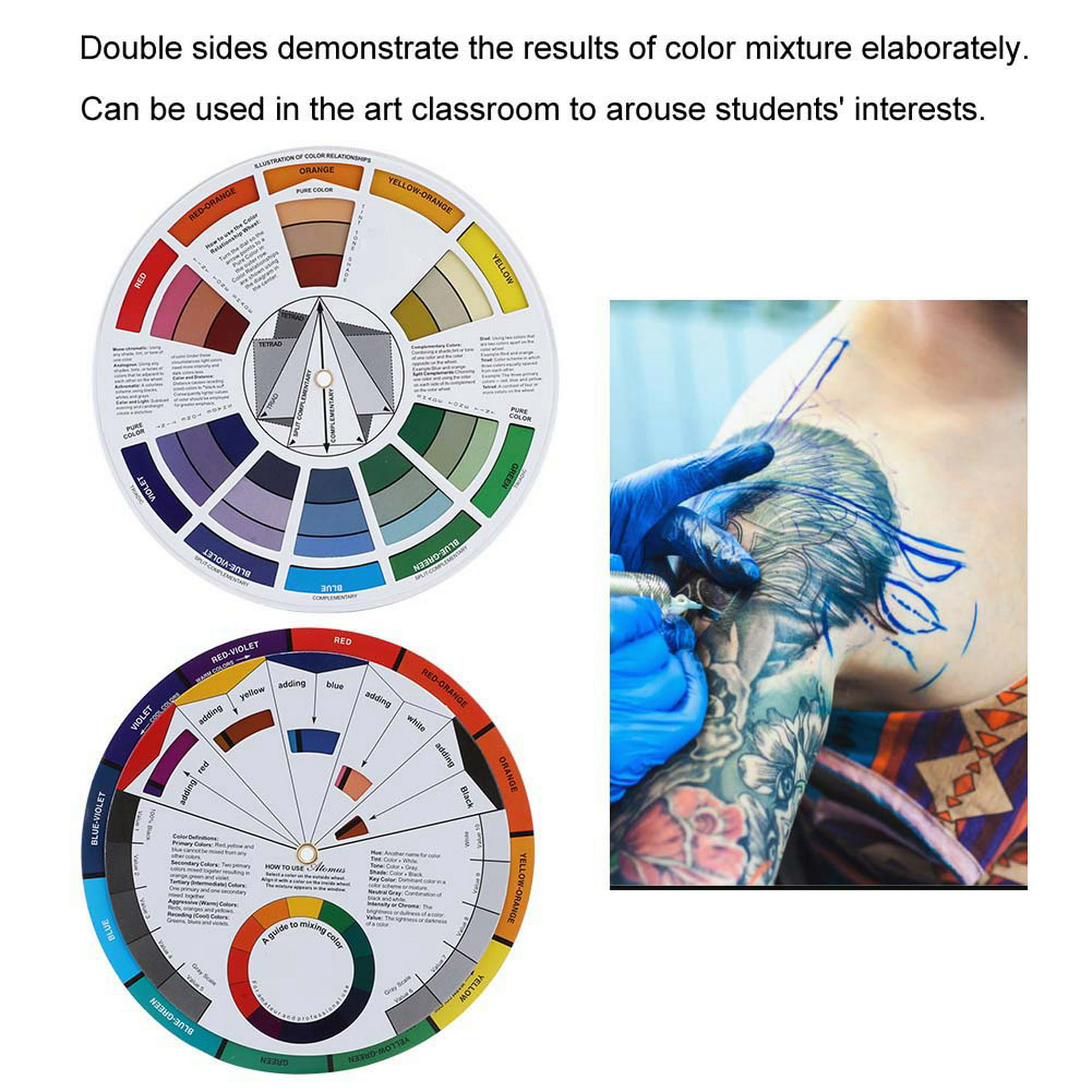 HEALLILY Rueda de color portátil, útil círculo cromático, colores mixtos,  herramienta de guía de colores, tarjeta de aprendizaje de color, tarjeta de  aprendizaje de color para tatuajes : : Belleza