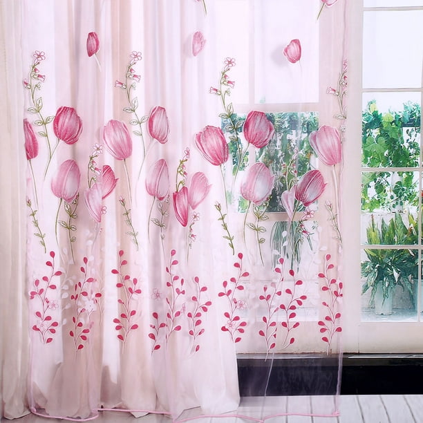Cortinas de color blanco coral melocotón magenta casa de campo de 84  pulgadas de largo, estampado rosa claro, cortinas de ventana con ojales  para