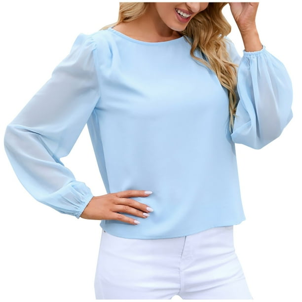 Tops para mujer Camisas Blusas Elegantes Camisas casuales de manga larga  Moda Cómoda Blusa de cuello redondo de color sólido Odeerbi ODB-5