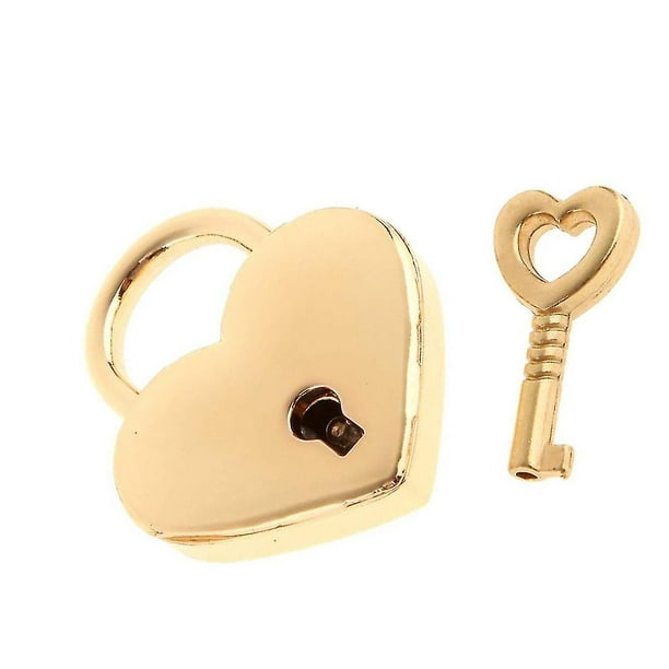 Candado pequeño de metal en forma de corazón con llave para caja de  joyería, caja de almacenamiento, libro diario, color plateado