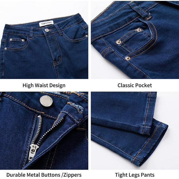 Pantalones Vaqueros Ajustados Para Mujer Jeans Elásticos De Cintura Alta  Casual