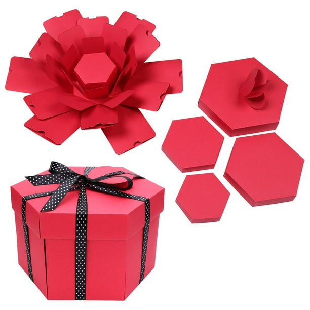 3 uds caja de explosión Hexagonal DIY álbum de fotos álbum de recortes caja  de regalo (rojo) Likrtyny Oficina Multiescena Multifunción