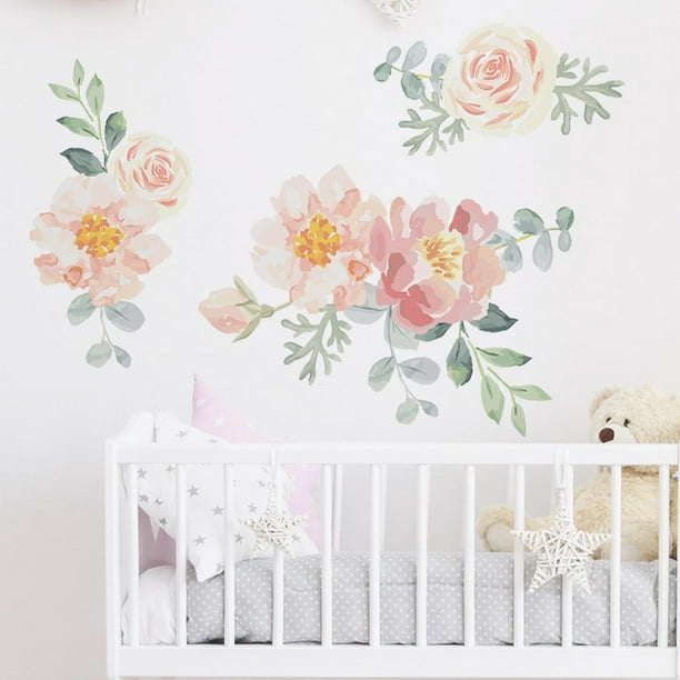 Flores de papel rosa y blanco decoración de habitación de bebé diy flor wal