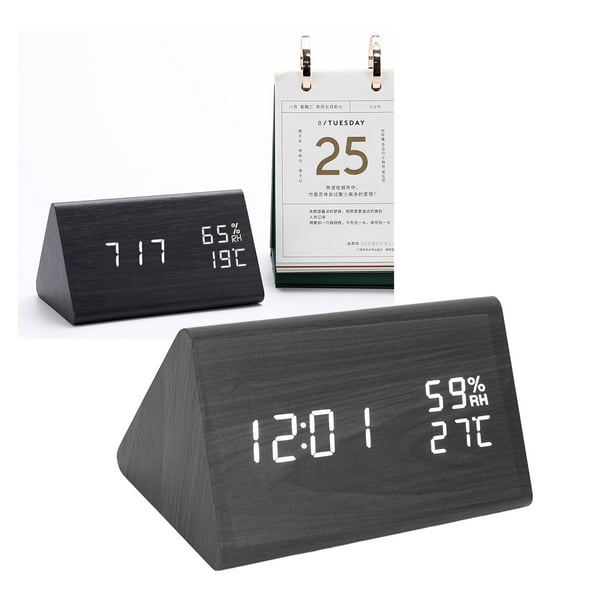  JALL Reloj despertador digital de madera con carga