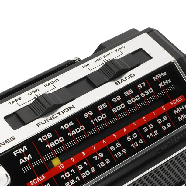  Reproductor de cinta de casete portátil y grabadora con radio  AM FM, indicador de alimentación LED, portátil, altavoz, micrófono,  conector de auriculares de 0.138 in, alimentado por baterías de CA o