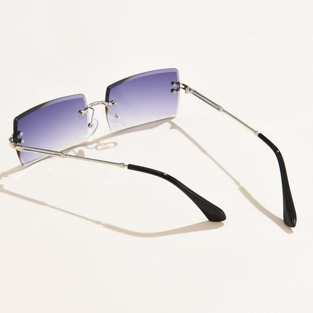 Gafas de Sol Rectangulares Sin Montura Gafas de Sol Cuadradas para Mujer,  Gafas Lente azul oscuro jinwen gafas de sol sin montura