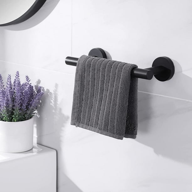 Toallero montado en la pared del baño, toallero adhesivo negro