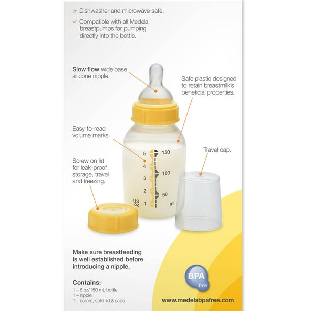 Medela Biberón de alimentación de flujo medio, Sin BPA, 250 ml : :  Bebé