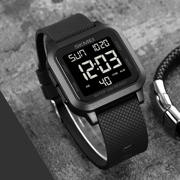 Reloj digital para hombre Ultrafino Cara grande 50M Impermeable Alarma  Reloj de pulsera deportivo Hugtrwg Para estrenar
