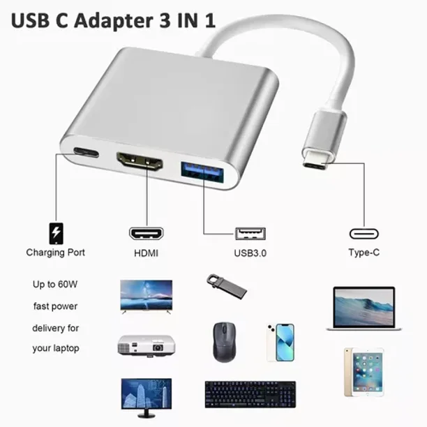 Adaptador Tipo C A HDMI 4K/USB 3.0/Tipo C