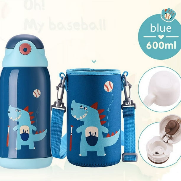 Botella de agua aislada para niños de 12 onzas con tapas con pajilla,  botella térmica de acero inoxidable, espacio impreso en 5D