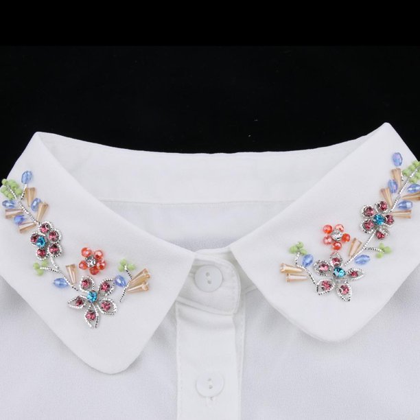 Blusa de media camisa desmontable con cuello de mujer con decoraci n de de perlas pedrer a 2 Soledad Cuello falso para mujer