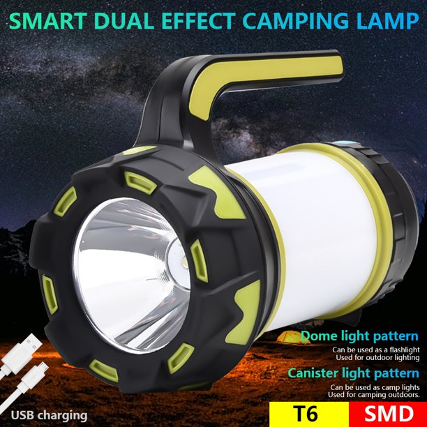 Linterna de camping recargable, banco de energía, linterna de 6 modos,  resistente al agua IPX4, luz LED portátil con gancho bidireccional y cable  USB