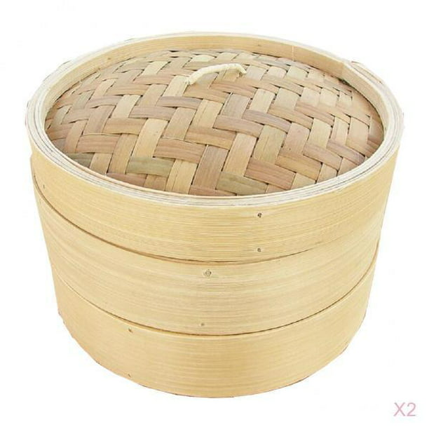 Vaporera Bambu 2 Niveles Desmontable Con Tapa 24 Cm