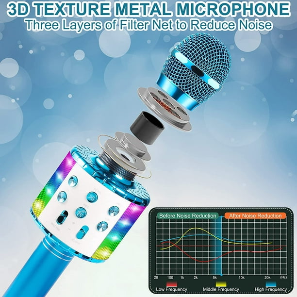 Micrófono inalámbrico, micrófono Bluetooth de karaoke con luces LED 3 en 1,  micrófono inalámbrico de mano portátil, altavoz para el hogar, máquina de