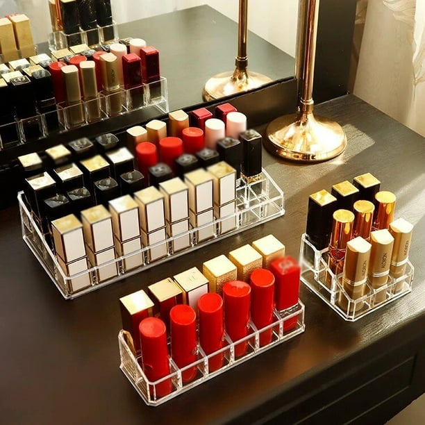 Caja de almacenamiento de pintalabios acrílico, organizador de maquillaje,  24 rejillas, soporte de exhibición, organizador de cosméticos