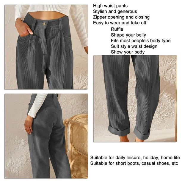 Pantalones Rectos Sueltos Bolsillos De Color Puro Pantalones De Pierna  Recta De Moda De Talle Alto para Mujer Gris Oscuro XL