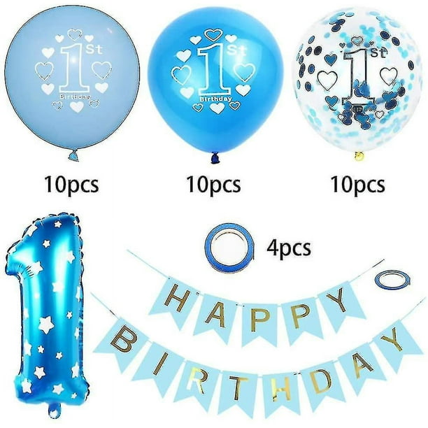 Decoración Cumpleaños 1 Año , Globo Confeti Azul