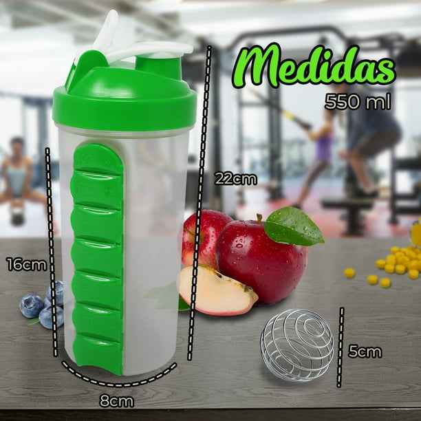 Vaso Botella Shaker Mezclador Para Proteina Agitador + pastillero Gym (RED)  : : Salud y Cuidado Personal