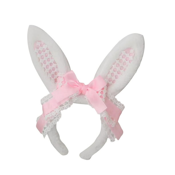 Diadema con orejas de conejo para bebés y niñas, diadema de conejo, diadema  de turbabn, banda para el pelo Halo (rosa)