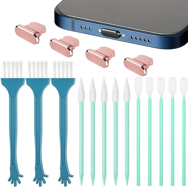 Tapones antipolvo de metal compatibles con IPhone Kit de cepillo de limpieza  de puerto de teléfono i Wmkox8yii