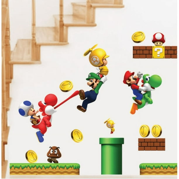 Paquete de 2 pegatinas de pared para Nintendo New Super Mario Bros Build a  Scene, pegatina decorativa para habitación, pegatina de Super Mario JM