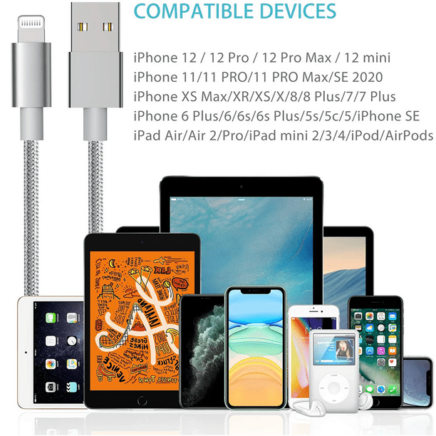 Cargador de iPhone, cargador de cubo para iPhone [certificado MFi] 6 pies  (paquete de 2) cable Lightning de carga rápida, cables de sincronización de