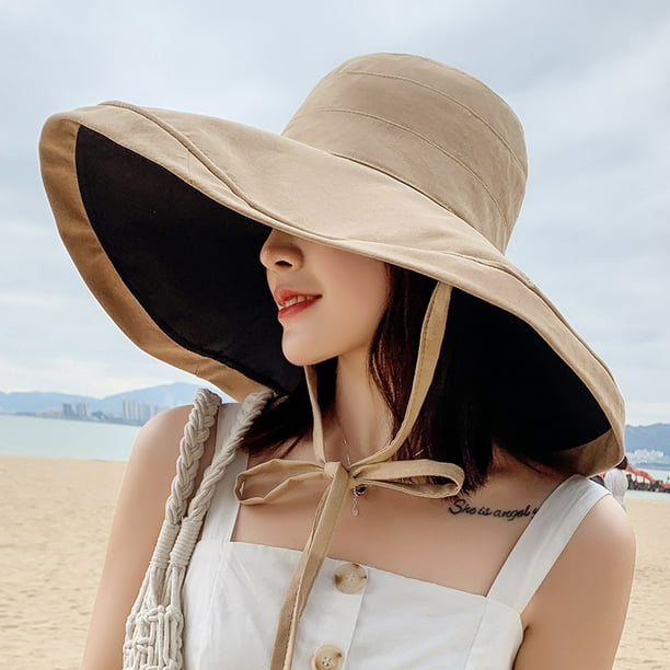 Sombrero para el sol de ala ancha para mujer Reversible de algodón Gorra  transpirable Visera Anti-UV Protección solar Plegable Sombrero de cubo de verano  para la playa Viajes Vacaciones Camping Pesca TUNC