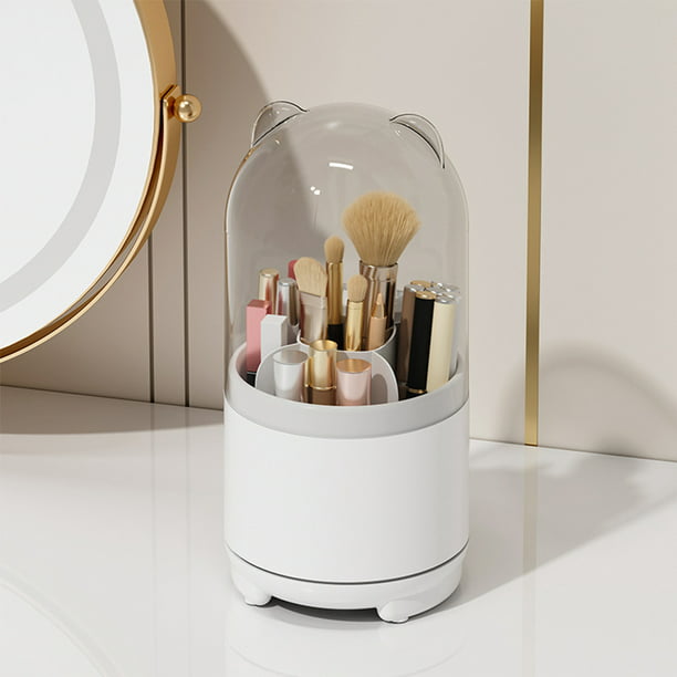 Caja de almacenamiento de brochas de maquillaje giratoria de 360 °,  organizador portátil de escritorio para cosméticos, lápiz labial, cejas,  sombra de