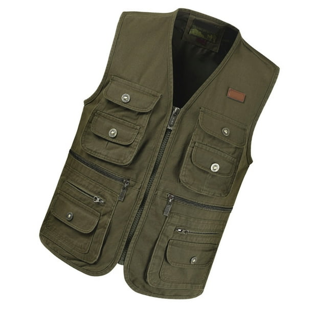  QUNPIU Chaleco de pesca de trabajo al aire libre para hombre,  transpirable, casual, ligero, chaleco de carga con múltiples bolsillos,  Verde militar : Ropa, Zapatos y Joyería