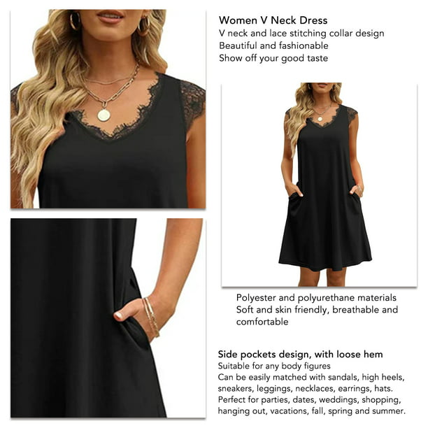  Vestido casual de verano para mujer, vestido negro largo con  encaje en contraste con dobladillo alto y bajo : Ropa, Zapatos y Joyería