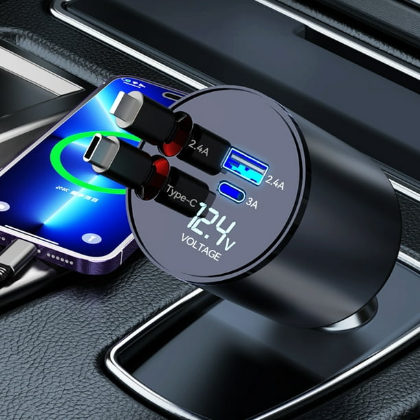 Cargador de coche retráctil Adaptador De Mechero 120W Cargador Rápido De  Teléfono Para Coche Para iPhone 15/14/13 Galaxy
