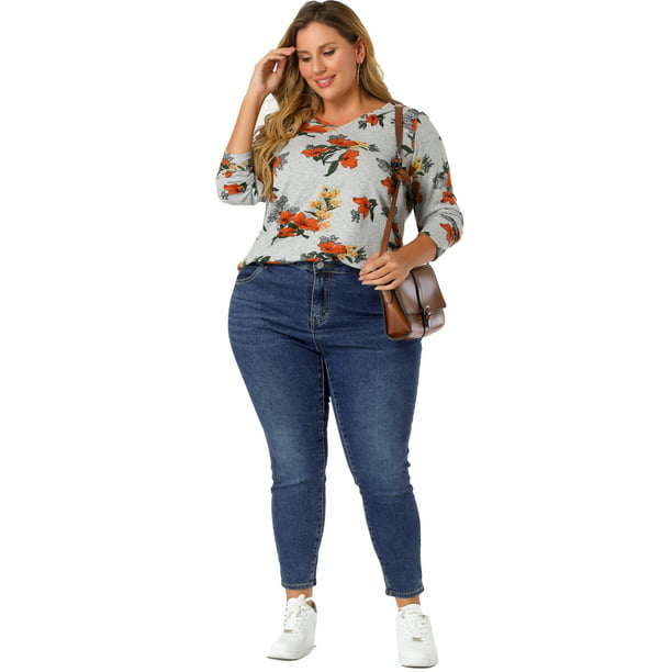 Jean de talla grande para mujer, cintura alta, hebilla, decoración