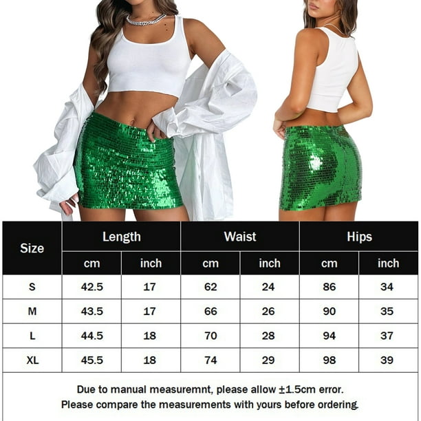 Minifalda Brillante Summer Club Shiny Faldas Casual Lentejuelas Exotic Lady Falda  para bailar (Verde S) Cgtredaw para Mujer Verde T S