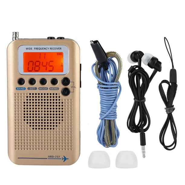 Receptor de radio de banda aérea VHF Grabador de radio portátil de banda  completa (dorado)