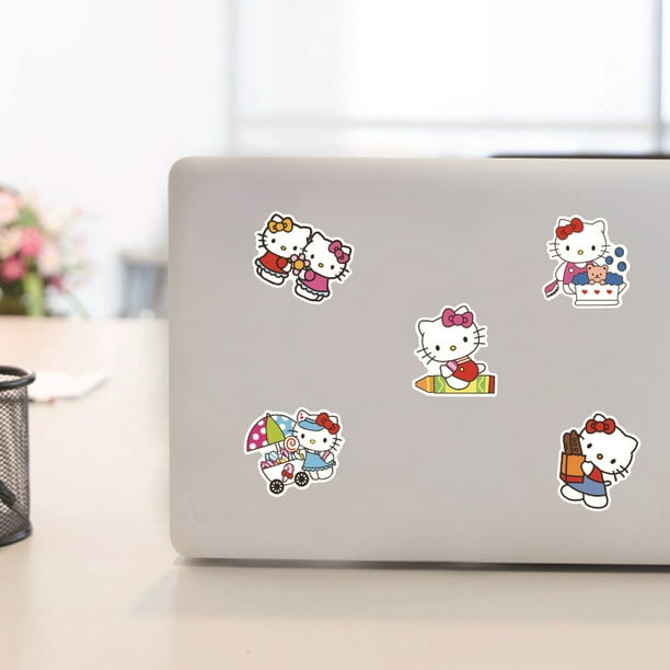 Pegatinas personalizadas de Hello Kitty, troqueladas, impermeables, de  dibujos animados, para bricolaje, equipaje decorativo, portátil, monopatín,  ventana y pared, 50 Uds.