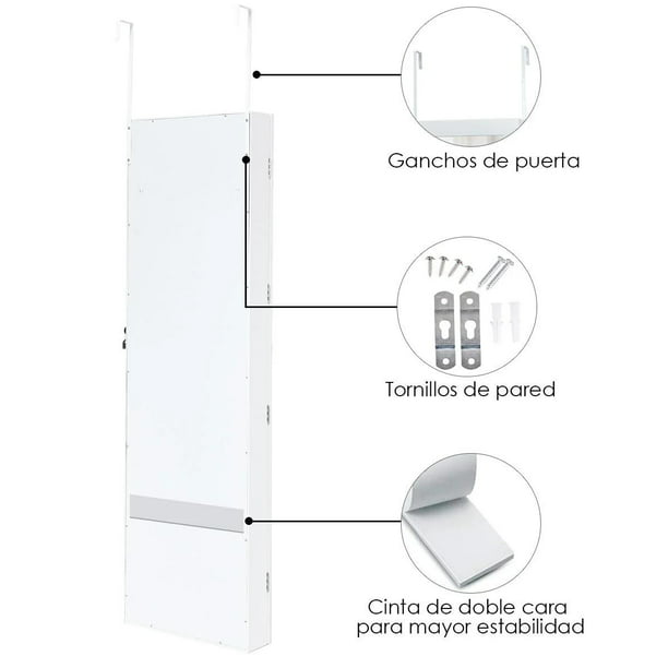 COSTWAY Espejo Joyero Cuelga a Puerta Pared con LED Luces Armario para  Joyas 37x8,5x120cm con
